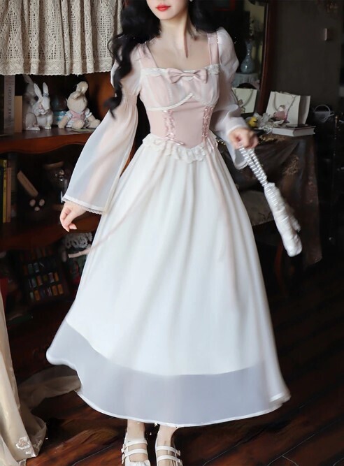 Chiffon Lace French Vintage Style Elegant Dress