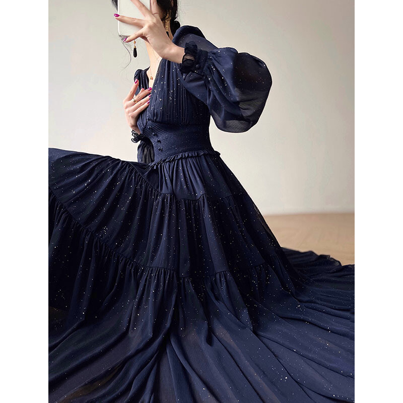 Lantern Sleeve V Neck Vintage Dress