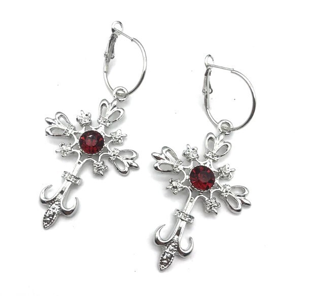 Gothic Punk Silver Cross Earrings