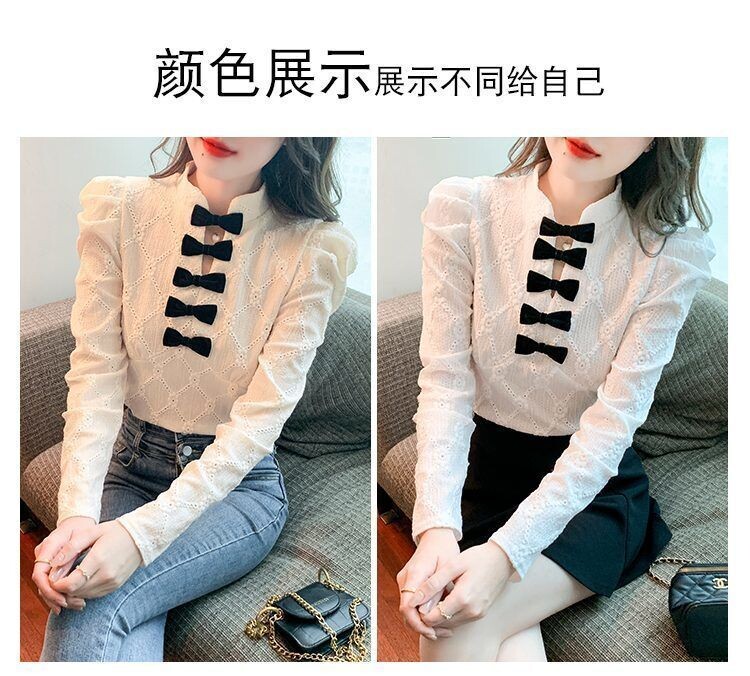 V-neck Bow Knot Puff SLeeve Blouse