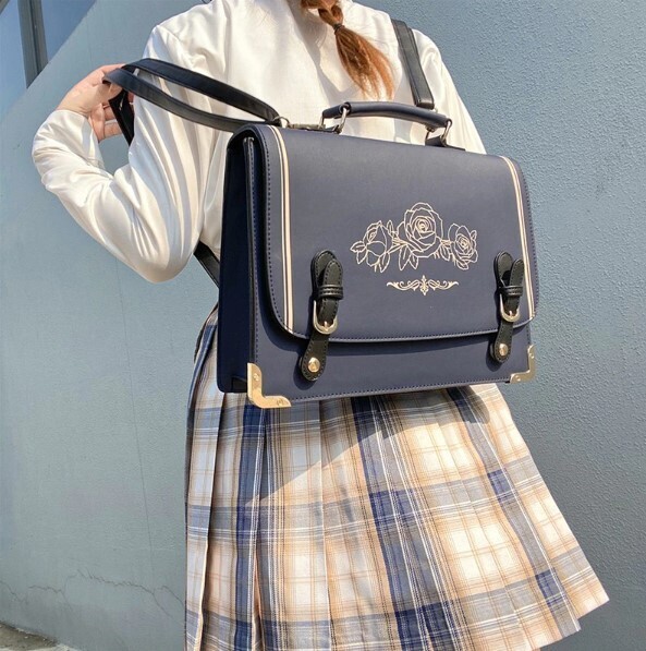 Leather Vintage Jk Uniform Anime Harajuku Student Bag