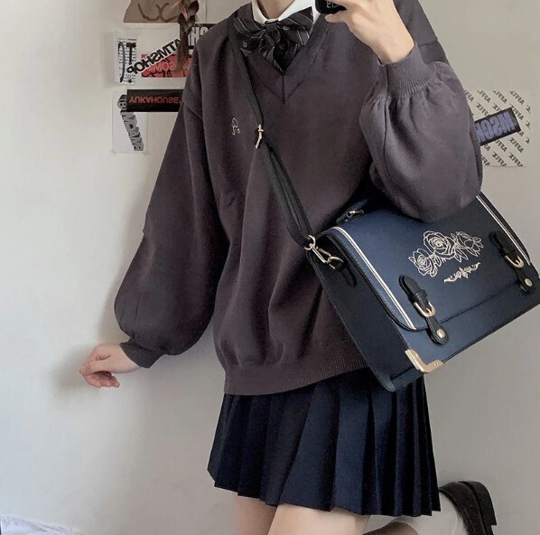 Leather Vintage Jk Uniform Anime Harajuku Student Bag