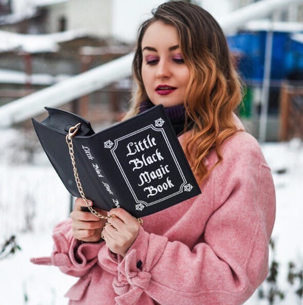 Lettering Print Black Magic Book Design Goth Bag