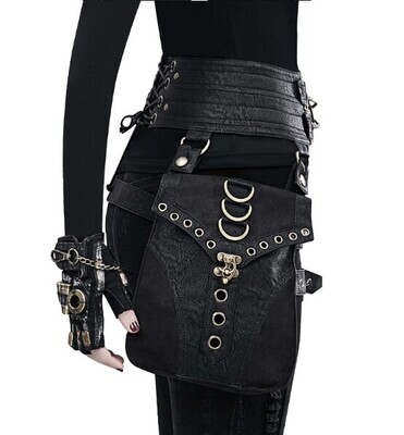 Steampunk Black PU Leather Women&#39;s Waist Bag