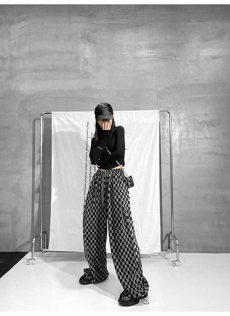 Plaid Loose High Waist Wide Leg Pants