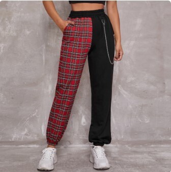 High Waist Chain Plaid Trousers