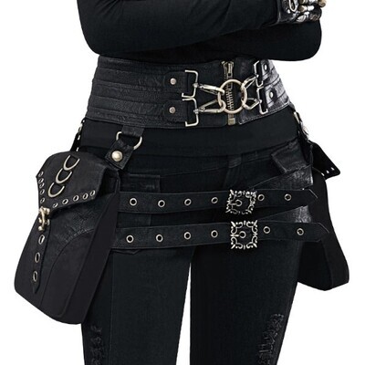Steampunk Black PU Leather Women's Waist Bag