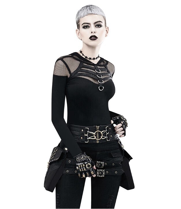 Steampunk Black PU Leather Women&#39;s Waist Bag