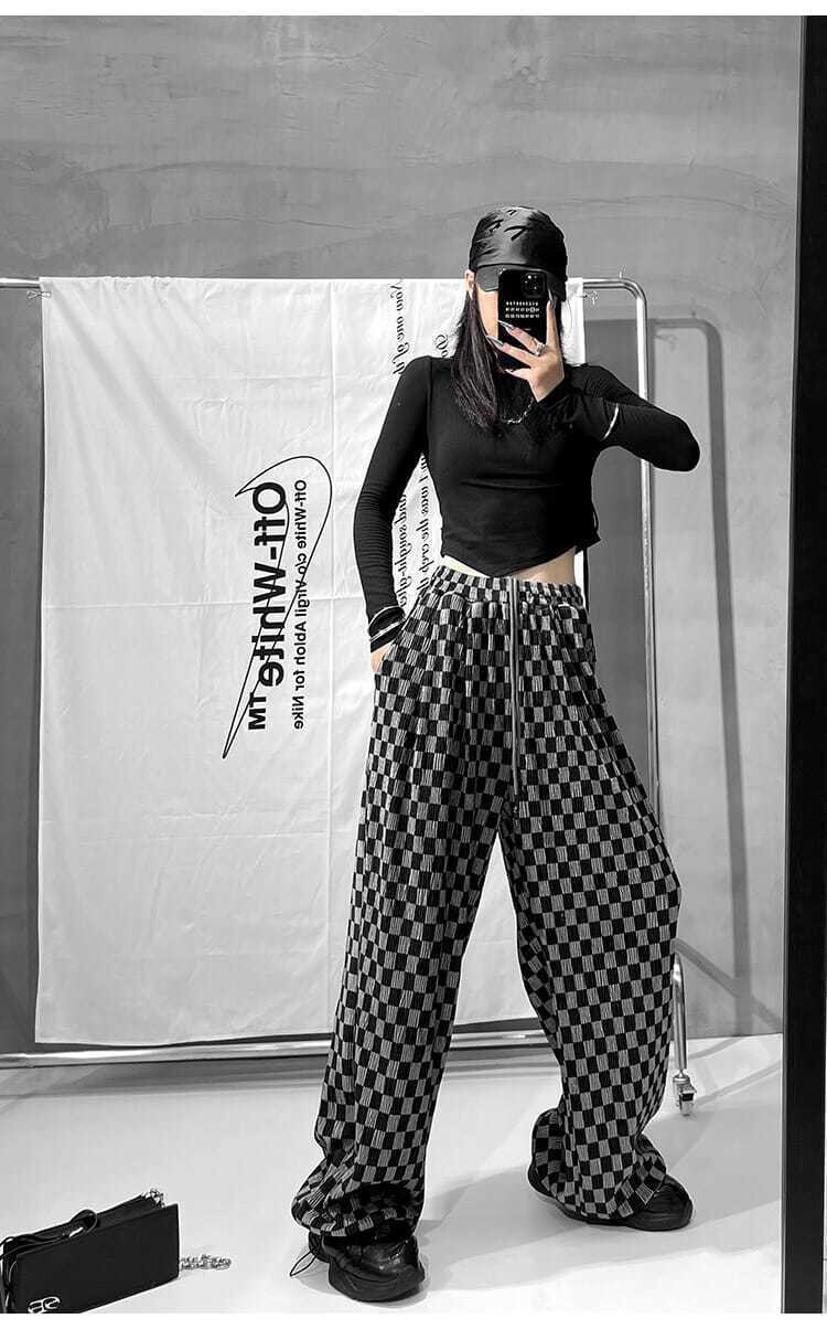 Plaid Loose High Waist Wide Leg Pants