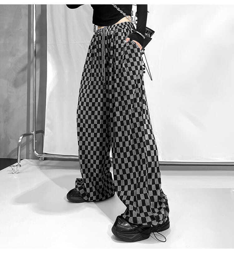 Plaid Loose High Waist Wide Leg Pants
