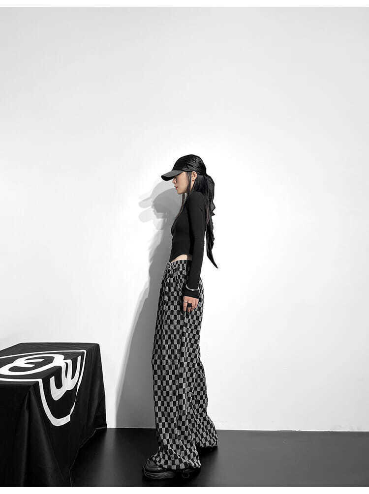 Plaid Loose High Waist Wide Leg Pants