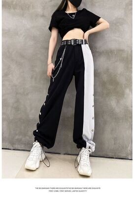 Black and White Streetwear Women Oversize Wide Leg Pants
