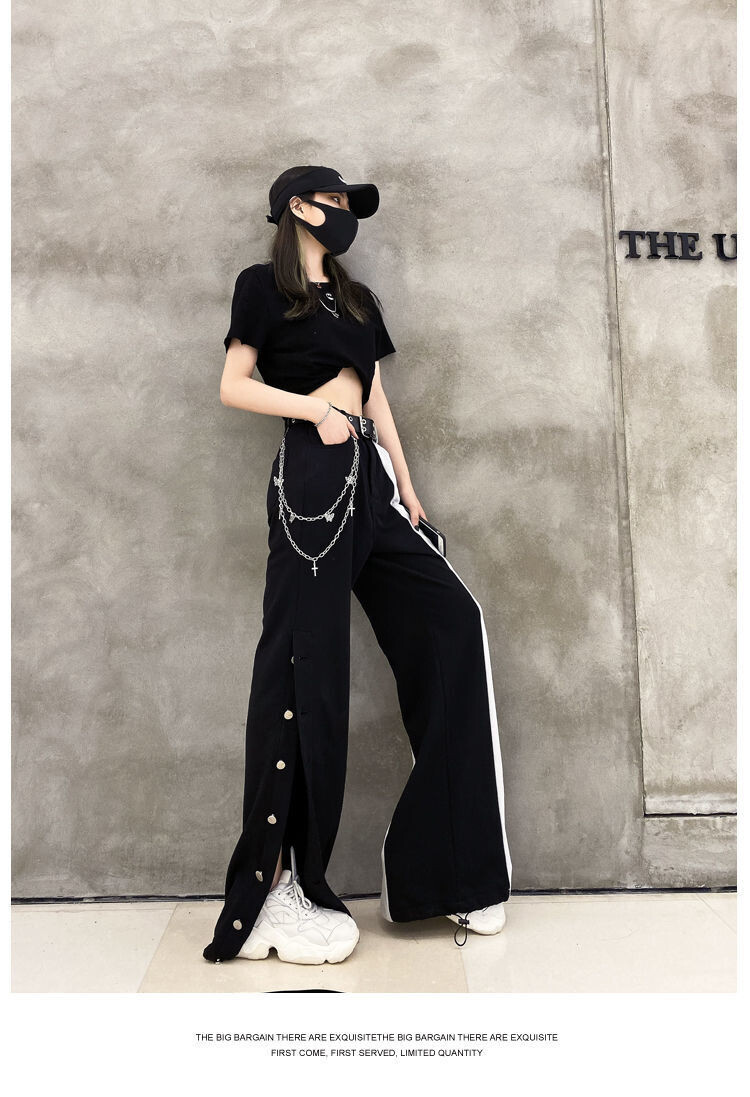 Black and White Streetwear Women Oversize Wide Leg Pants