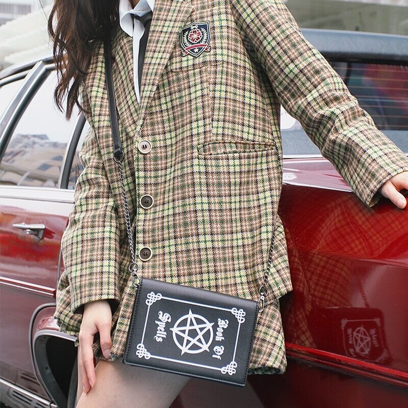 Lettering Print Black Magic Book Design Goth Bag