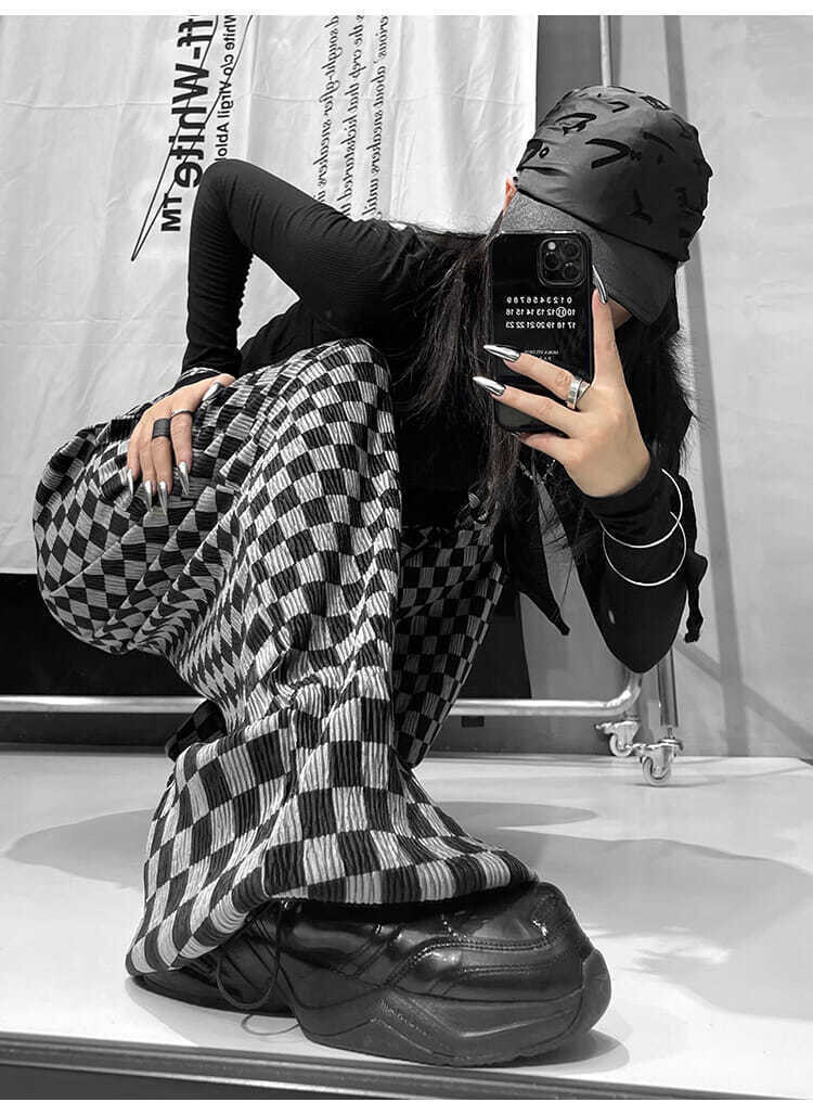Plaid Loose High Waist Wide Leg Pants