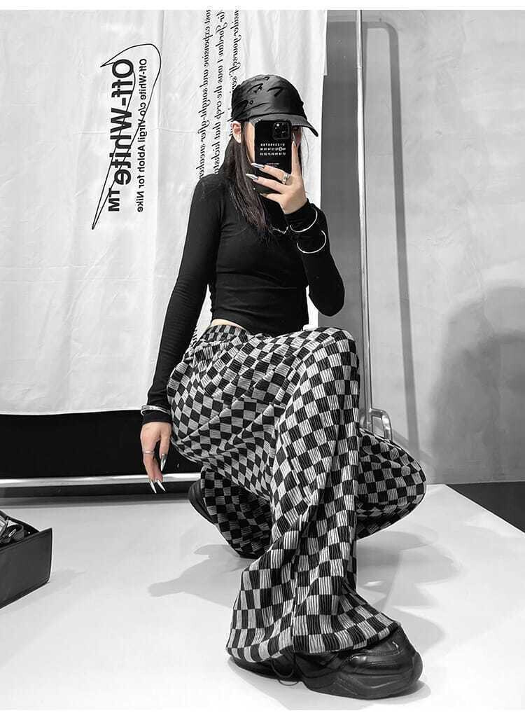 Plaid Loose High Waist Wide Leg Pants