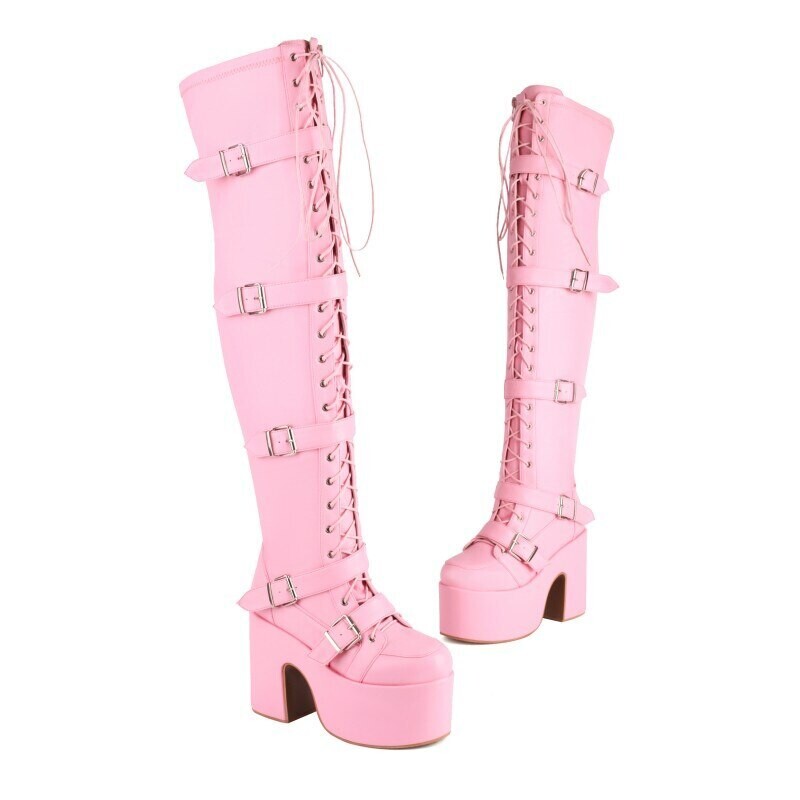 Gothic Punk Over The Knee Motorcycle Boots