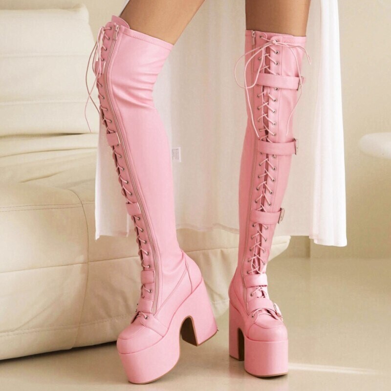 Gothic Punk Over The Knee Motorcycle Boots