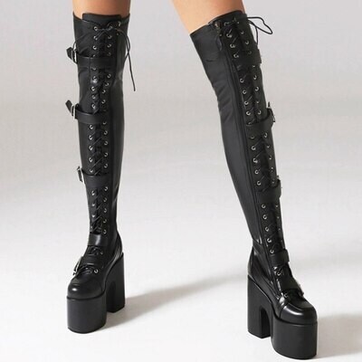 Gothic Punk Over The Knee Motorcycle Boots