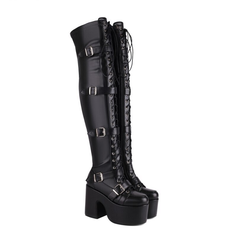 Gothic Punk Over The Knee Motorcycle Boots