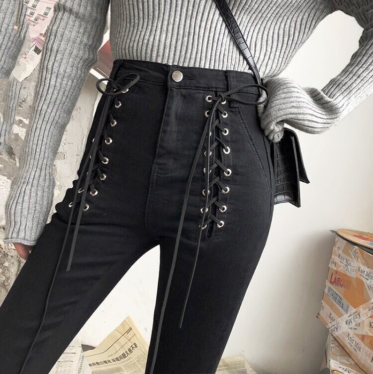 Punk Rock Black High Waist Women Pants