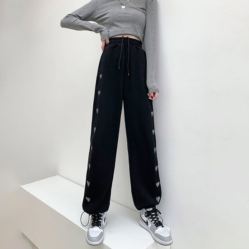 Korean Style Heart Pattern Elastic-waisted Pants