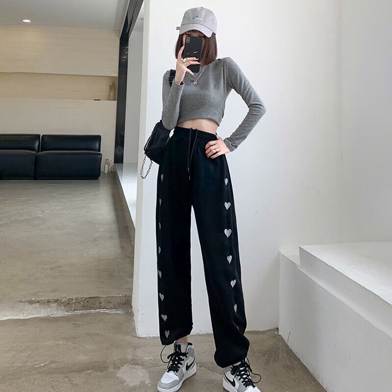 Korean Style Heart Pattern Elastic-waisted Pants