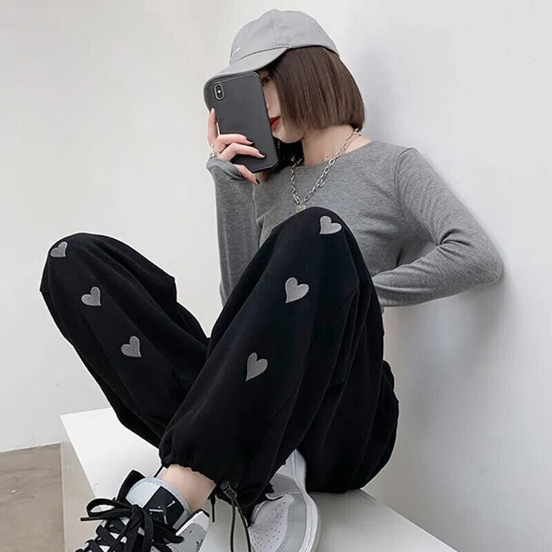 Korean Style Heart Pattern Elastic-waisted Pants