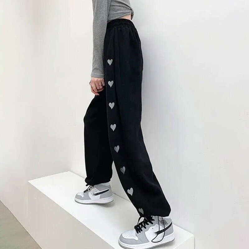 Korean Style Heart Pattern Elastic-waisted Pants