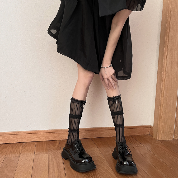 JK Japanese Style Pearl Bowknot Lolita Long Socks