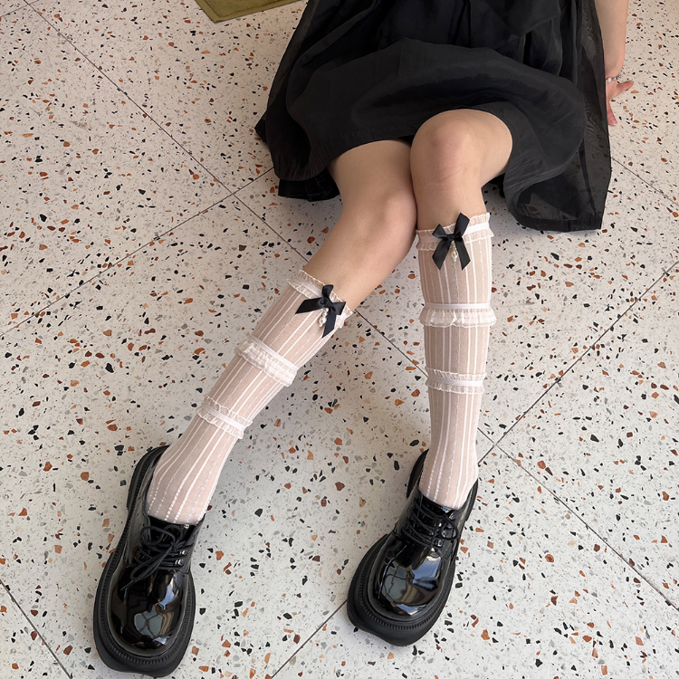 JK Japanese Style Pearl Bowknot Lolita Long Socks
