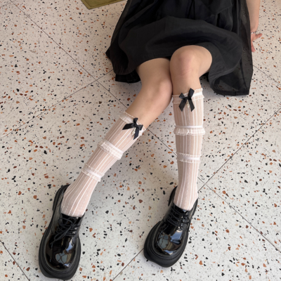 JK Japanese Style Pearl Bowknot Lolita Long Socks