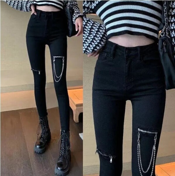 Stylish Black Gothic Punk High Waist Pants