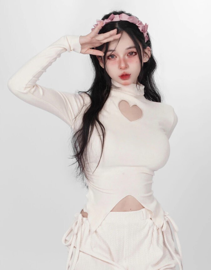 Heart Y2k Aesthetic Turtleneck Long Sleeve Shirt