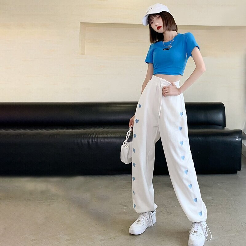 Korean Style Heart Pattern Elastic-waisted Pants