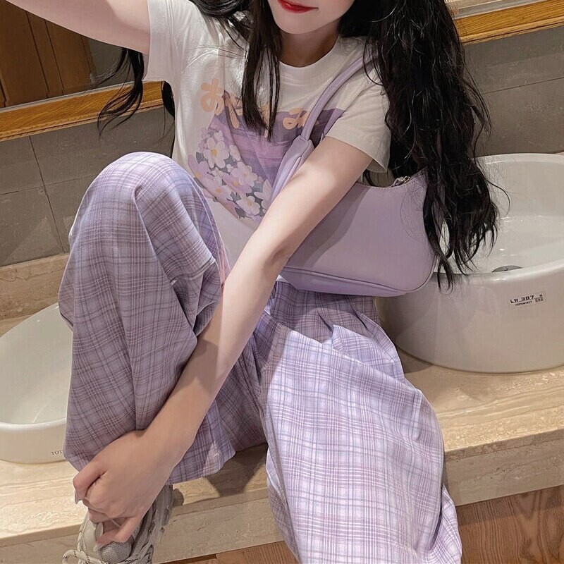 Y2k Purple Plaid Kawaii Pants