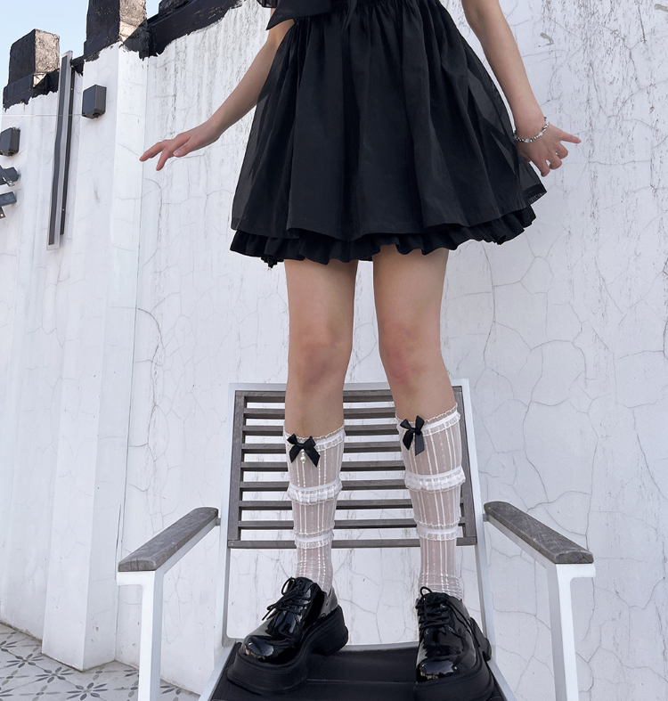 JK Japanese Style Pearl Bowknot Lolita Long Socks
