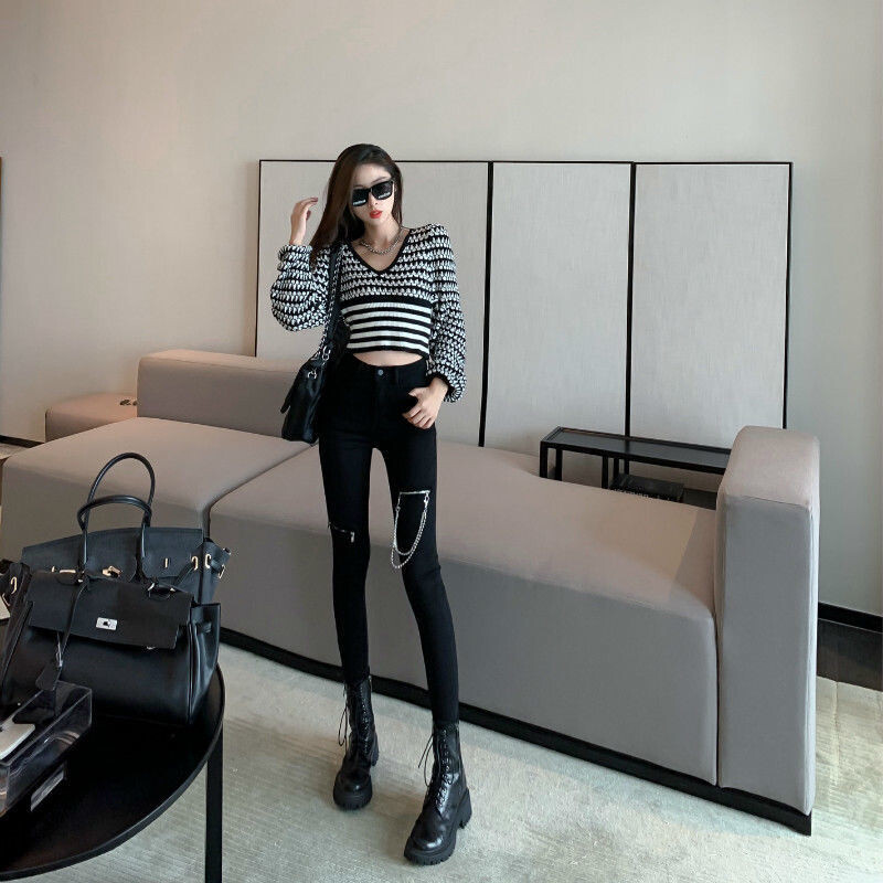 Stylish Black Gothic Punk High Waist Pants