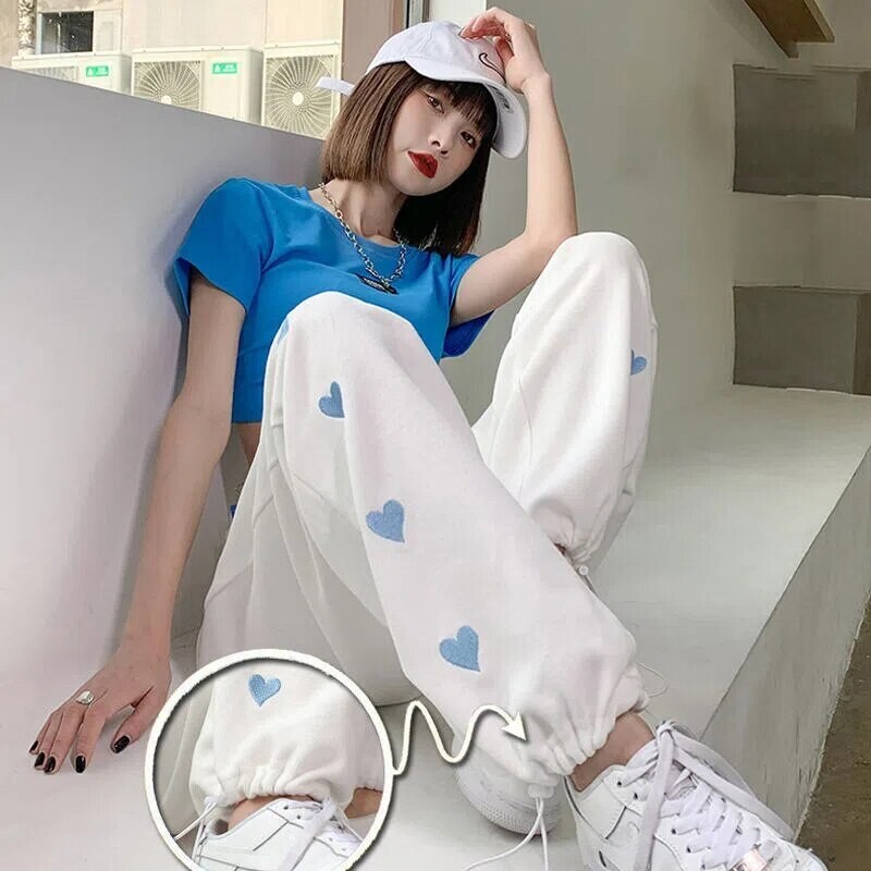 Korean Style Heart Pattern Elastic-waisted Pants