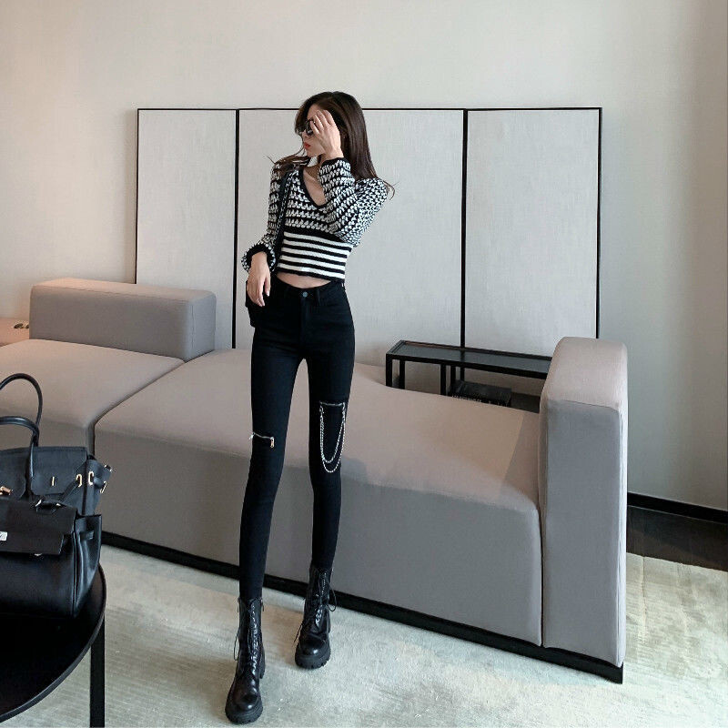 Stylish Black Gothic Punk High Waist Pants