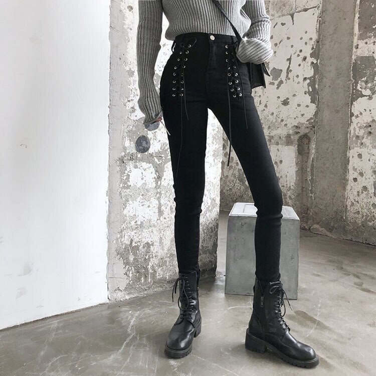 Punk Rock Black High Waist Women Pants