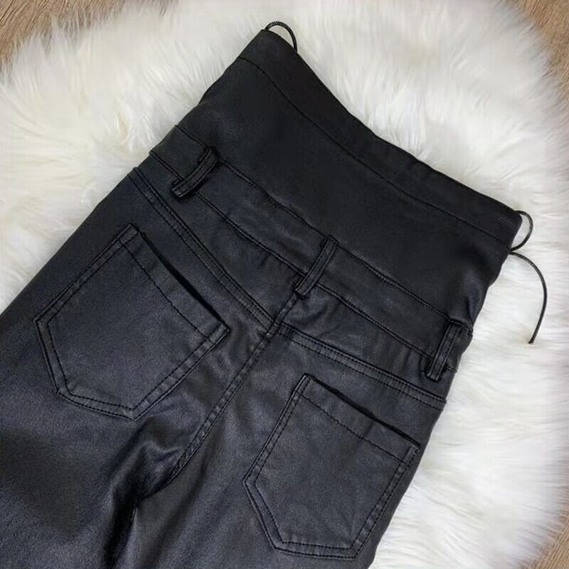 PU Leather High Waist Black Lace up Gothic Pants