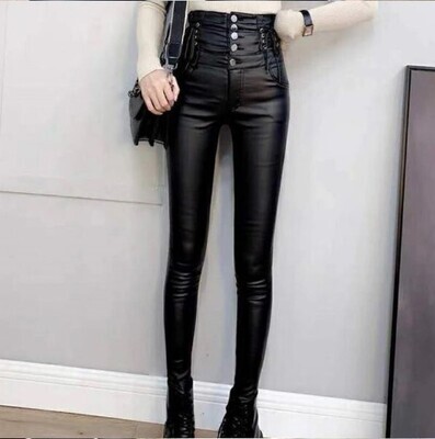 PU Leather High Waist Black Lace up Gothic Pants