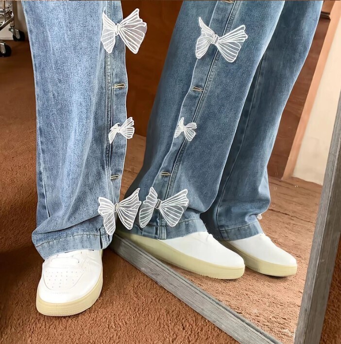 Sweet Style Kawaii Y2k Denim Pants with Lace Bow