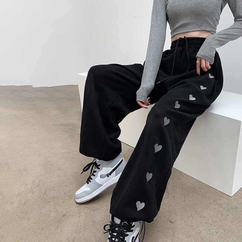 Korean Style Heart Pattern Elastic-waisted Pants