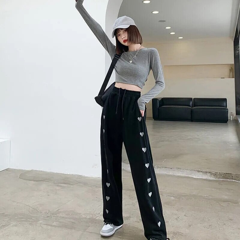 Korean Style Heart Pattern Elastic-waisted Pants