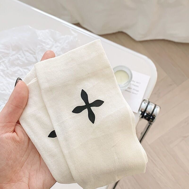 Japanese JK Women Black and White Mid Calf Socks with Cross