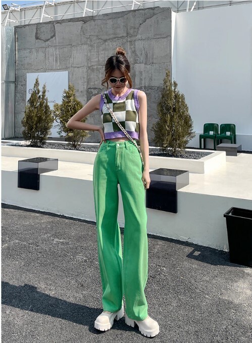 High Waist Casual Korean Denim Aesthetic Pants