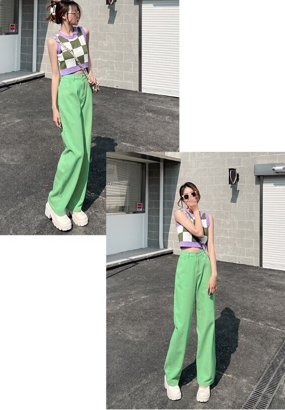 High Waist Casual Korean Denim Aesthetic Pants