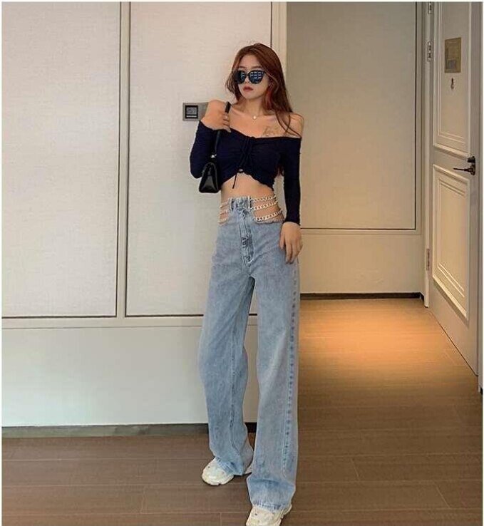 Sexy Chain Streetwear High Waist Denim Pants